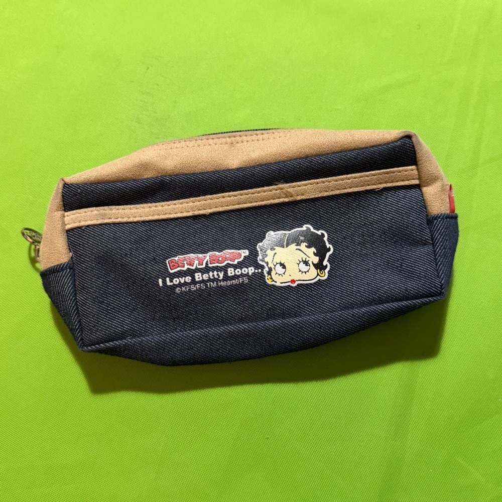 Betty Boop Vintage Y2K Cosmetic Bag Pouch Navy Blue Tan Makeup Case